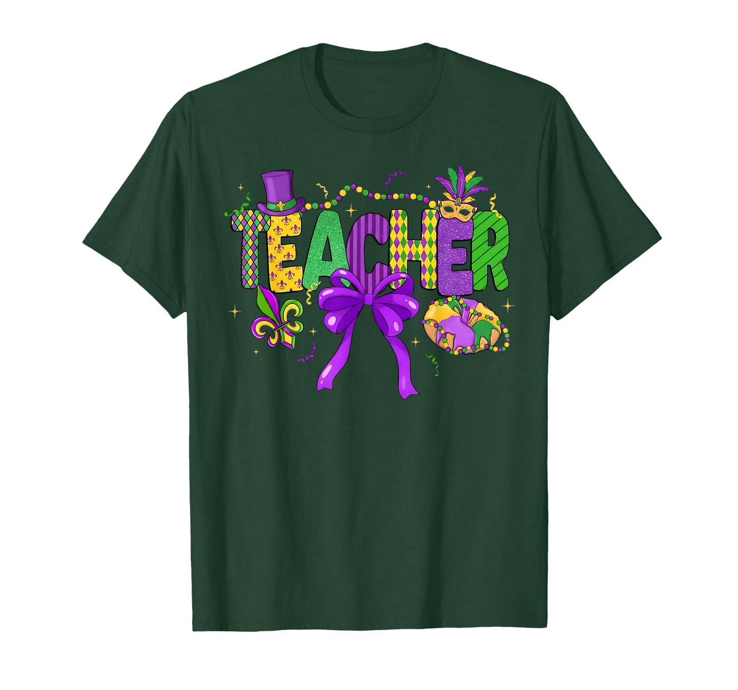 Mardi Gras Coquette Bow Masked King Cake Teacher Girl Women T-Shirt