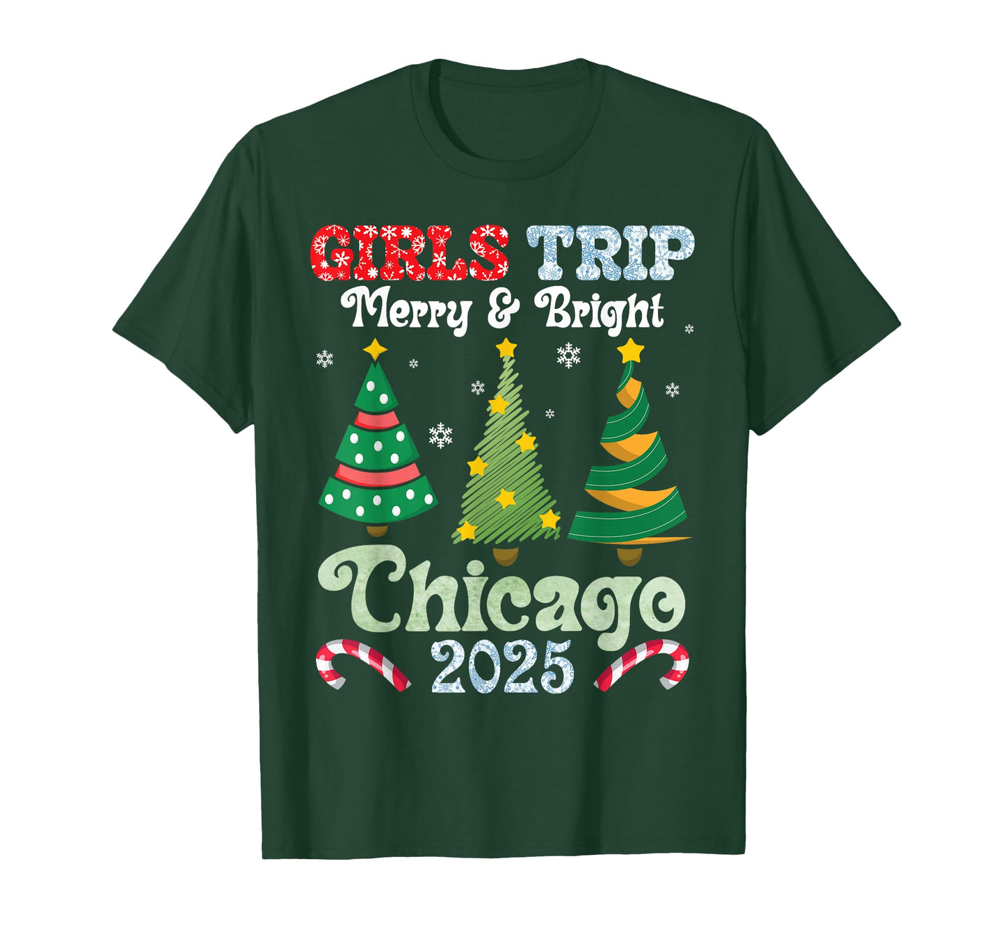 Girls Trip Merry Bright Christmas in Chicago Vacation 2025 T-Shirt