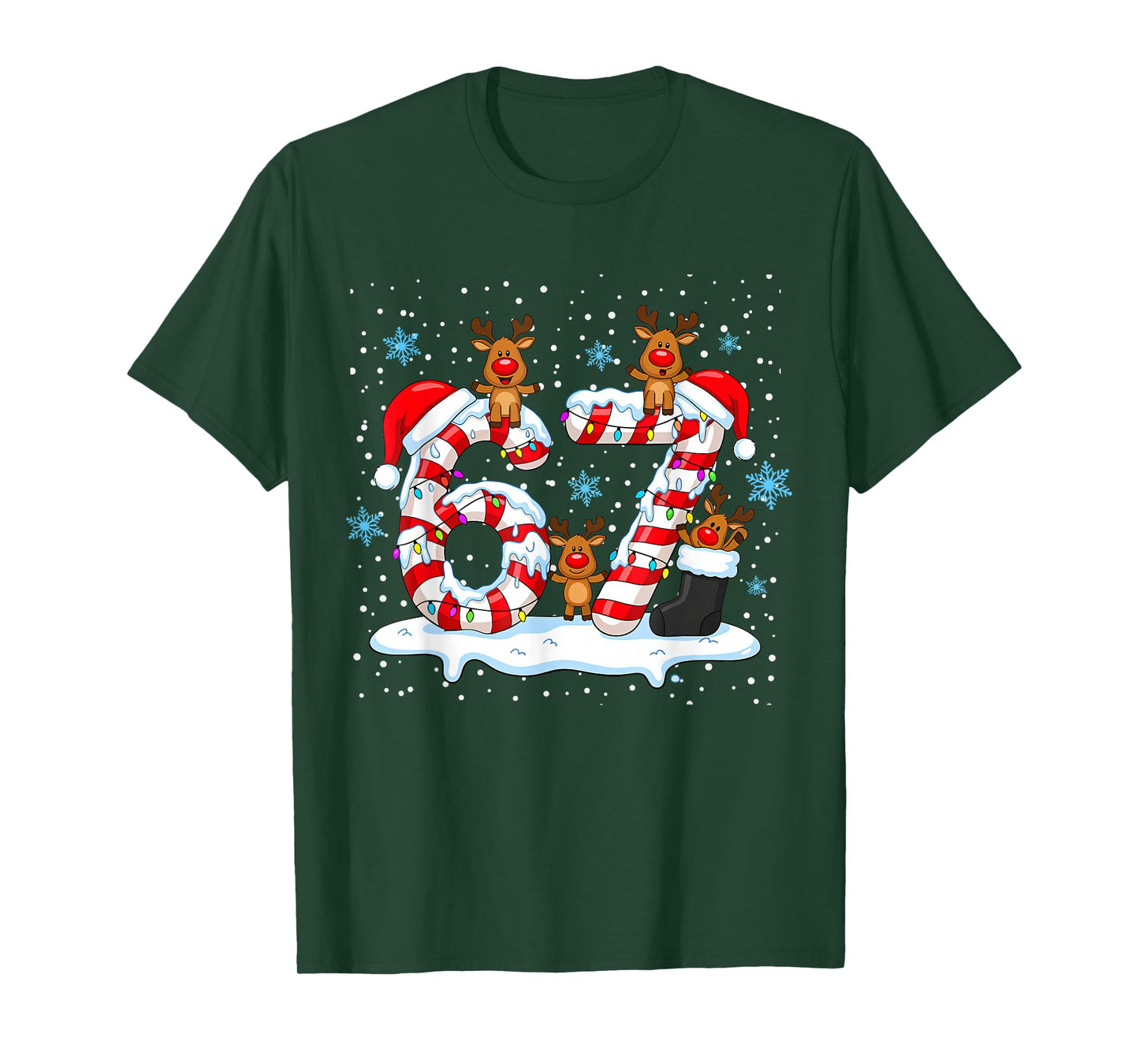 Funny Six Seven 67 Meme 6 7 Christmas Santa Hand Boys Teens T-Shirt