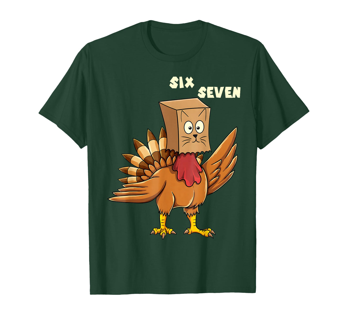 Thanksgiving Turkey Cat Six Seven Funny 6 7 Thanksgiving T-Shirt