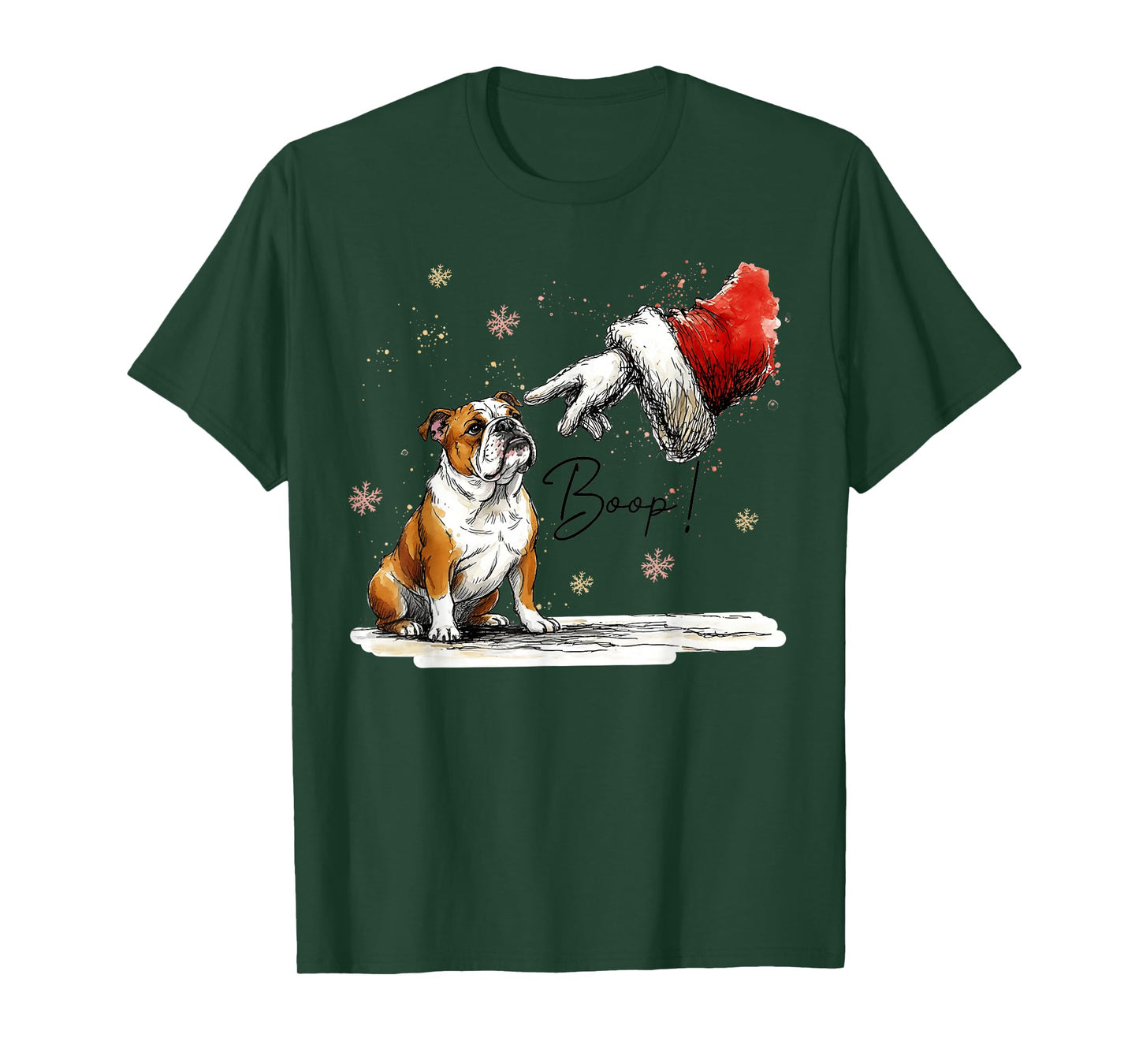 English Bulldog and Santa Hand Retro Christmas Boop Holiday T-Shirt