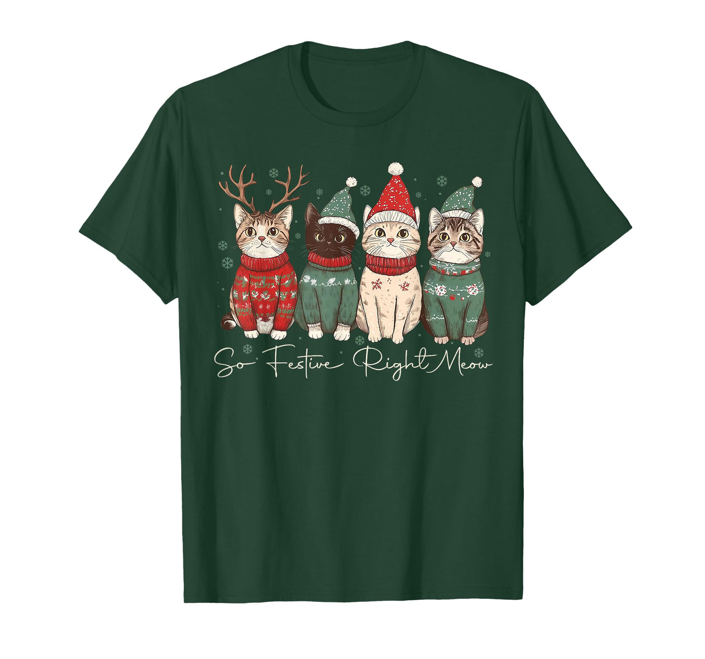 So Festive Right Meow Funny Cozy Cat Christmas Santa Holiday T-Shirt