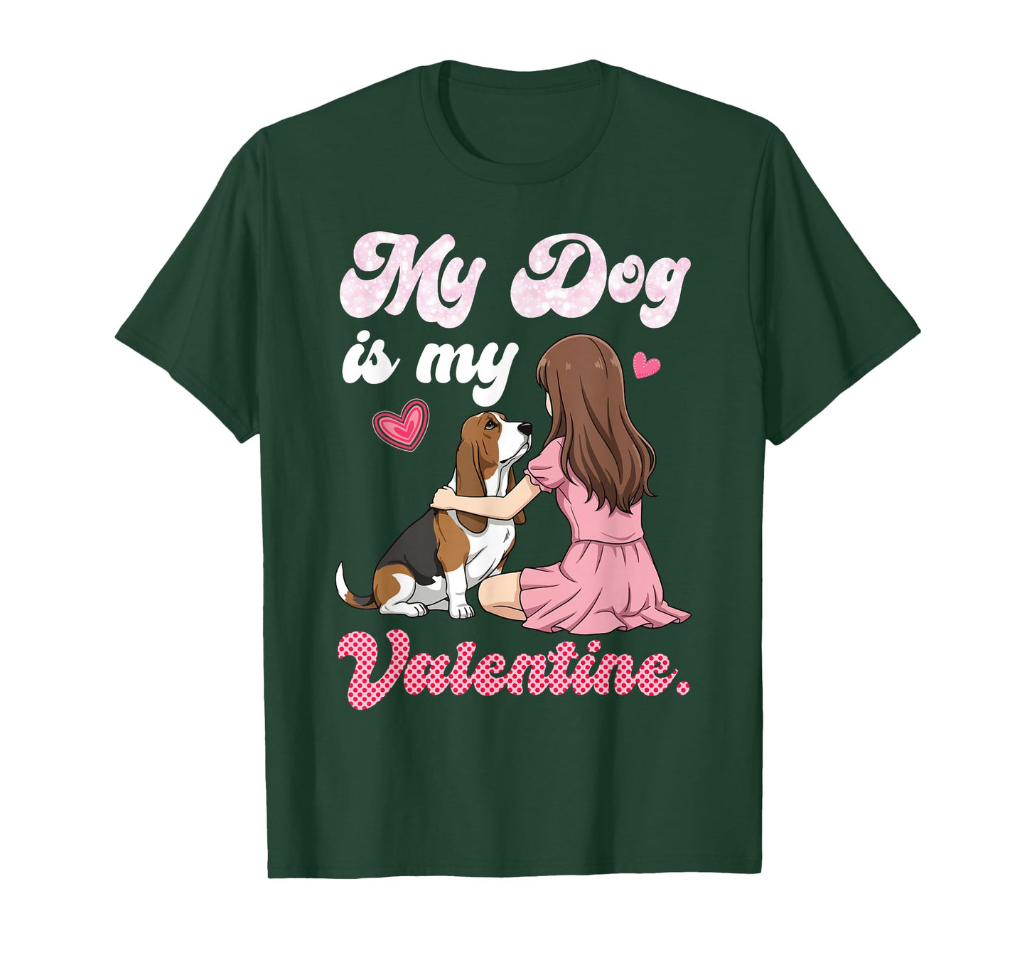 Cute Girl with My Dog is My Valentine Basset Hound Mom Mama T-Shirt