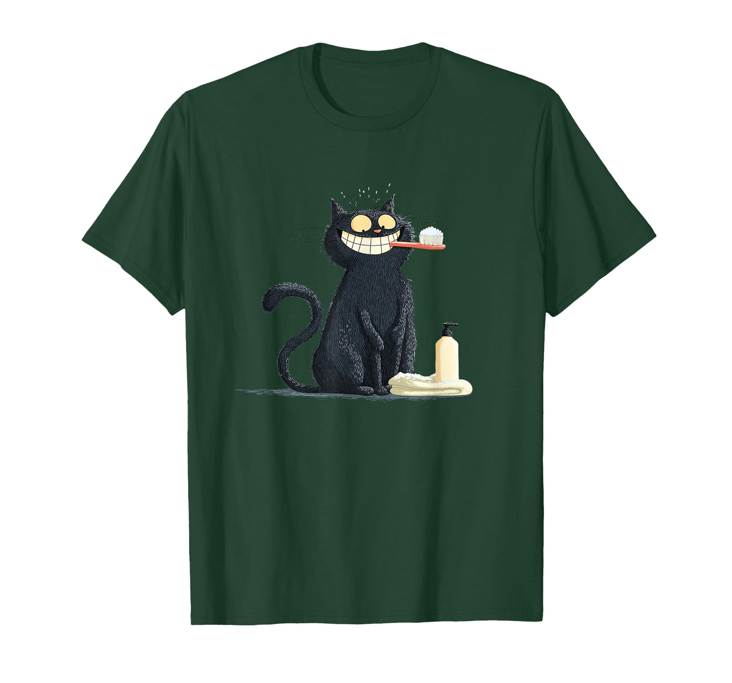 Big Smiling Cat with Toothbrush for Teeth Brushing Lovers T-Shirt