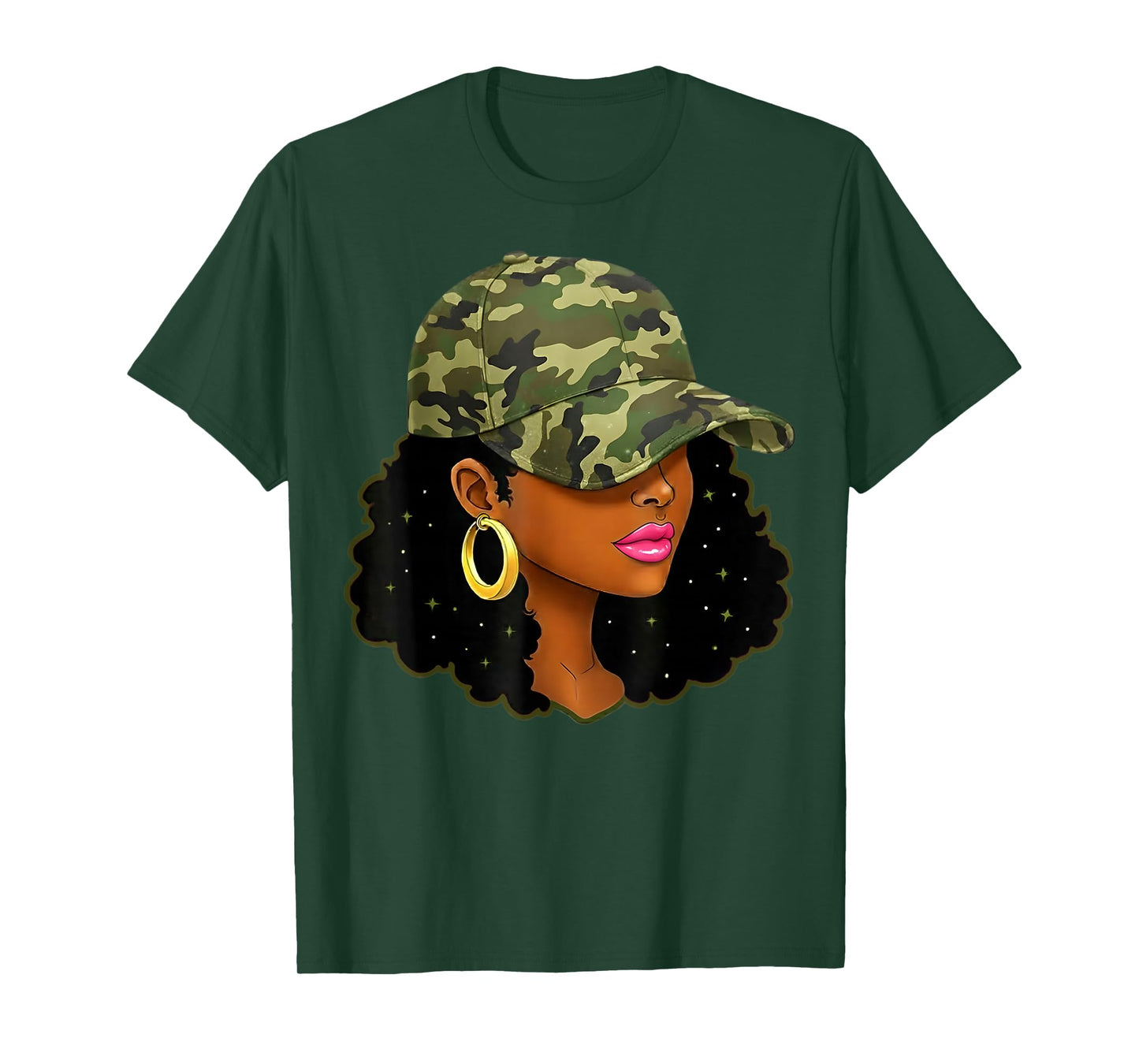 Queen Black Woman with Camo Cap Locs African American T-Shirt