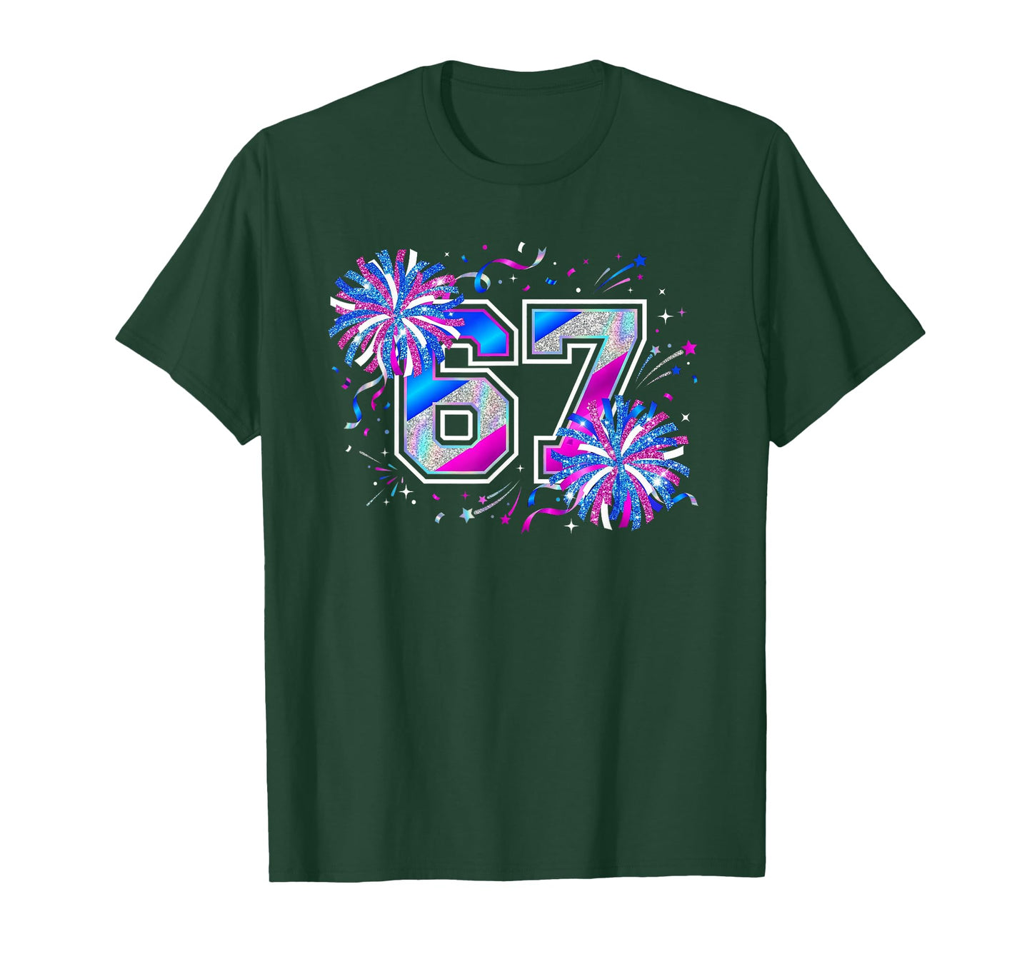 Number 67 Meme Cheer Pep Rallies Pompom Funny Six Seven T-Shirt