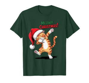 Meowy Christmas Cat Dabbing in Santha Hat Xmas Funny T-Shirt