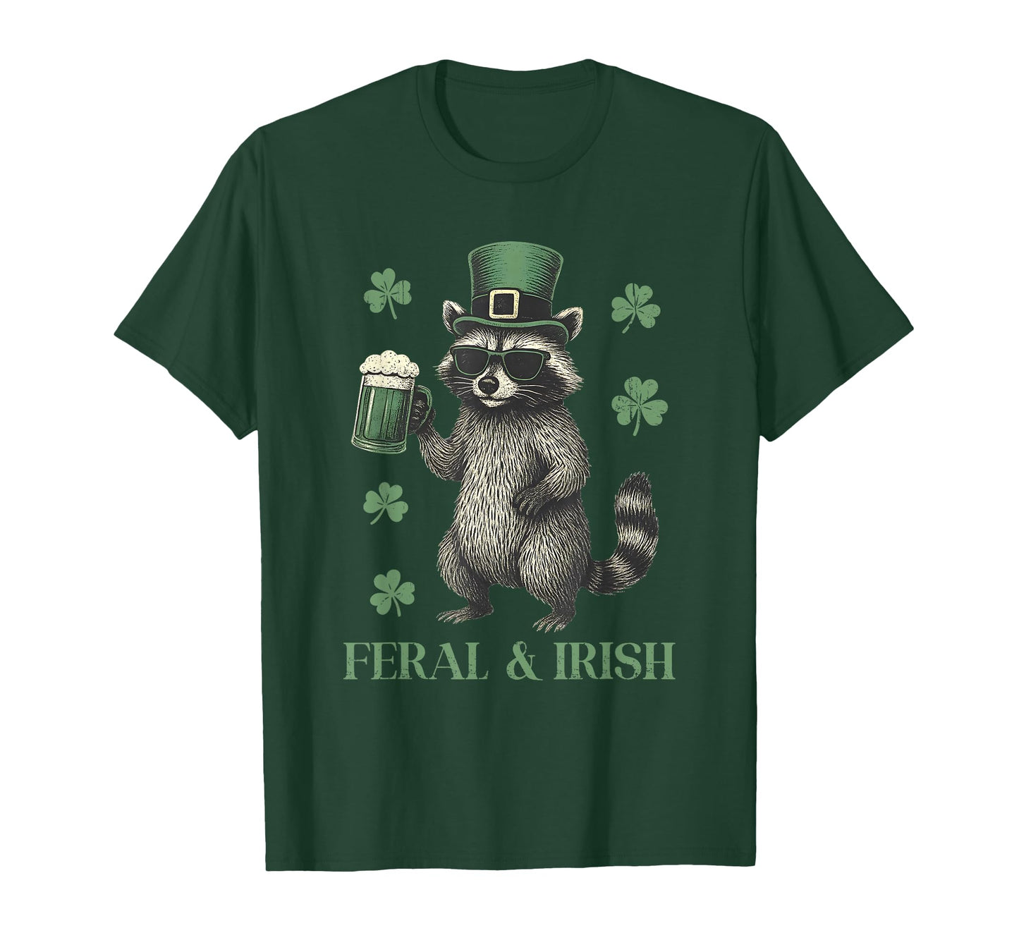 Feral Raccoon & Shamrock St Patrick's Day, Funny Shenanigans T-Shirt