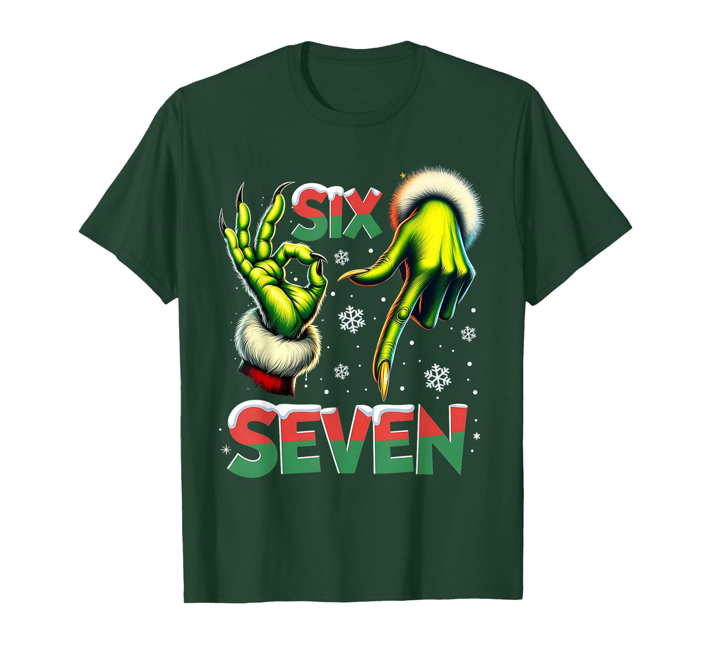 Six Seven Funny Green Hand Christmas Parody T-Shirt