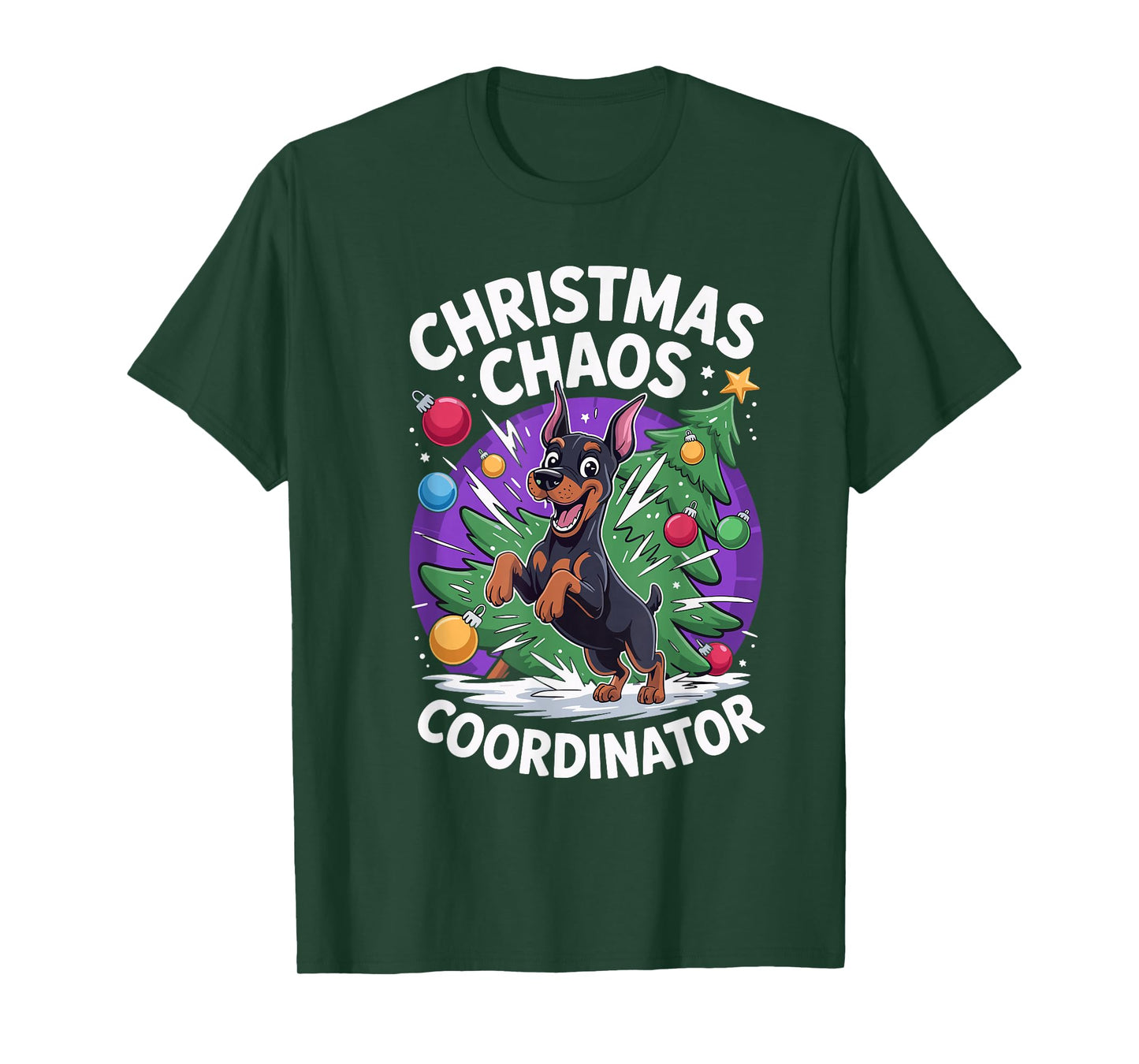 Christmas Chaos Coordinator Puppy Funny Doberman Pinscher T-Shirt