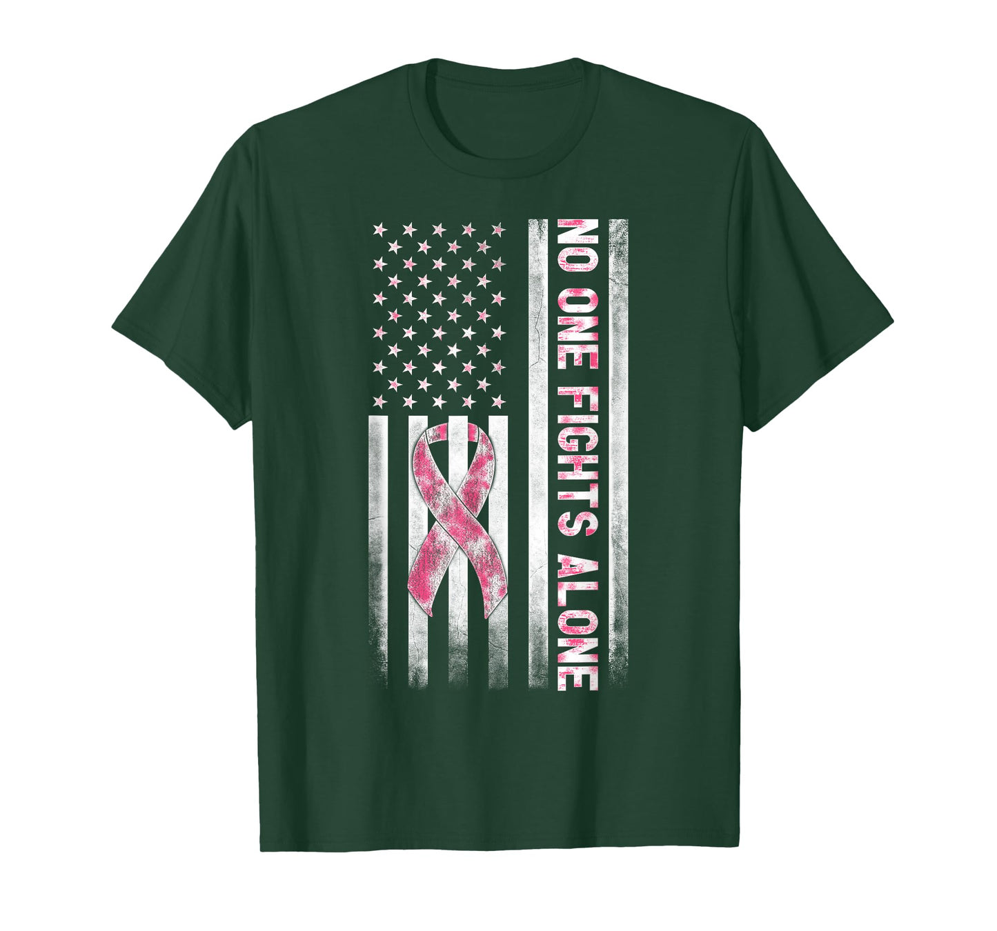 Pink White Grunge Graphic USA Flag Breast Cancer Awareness T-Shirt