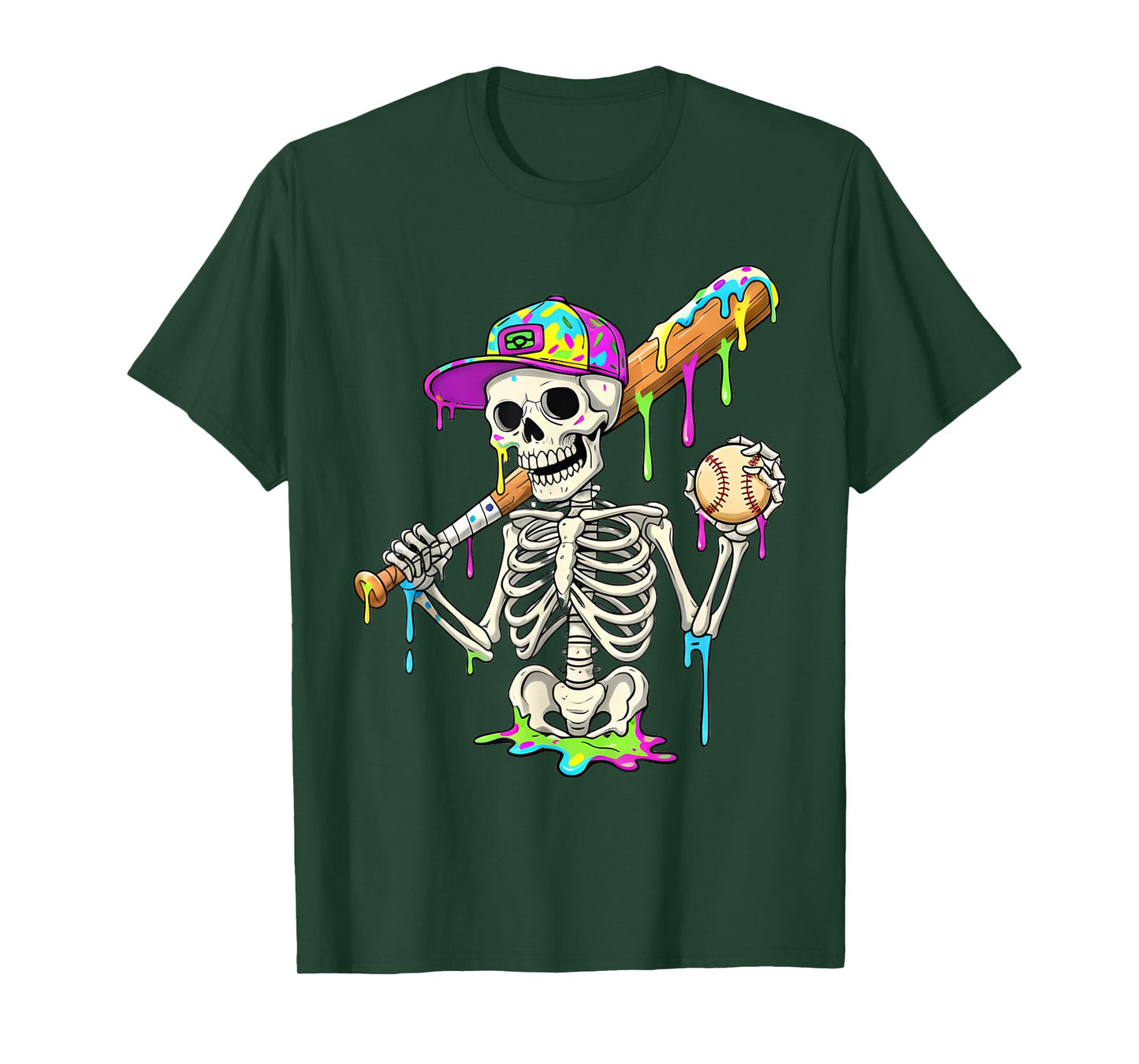 Skeleton Baseball Drip Boys Ice Cream Drip Youth Baseball T-Shirt