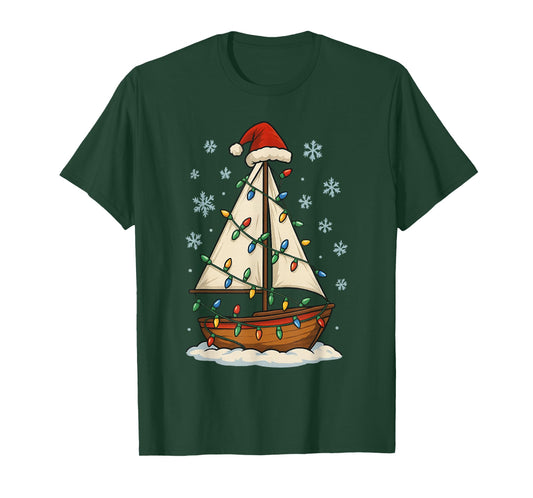 Christmas Lights Wrapped On Cute Sailboat Lover Travel T-Shirt