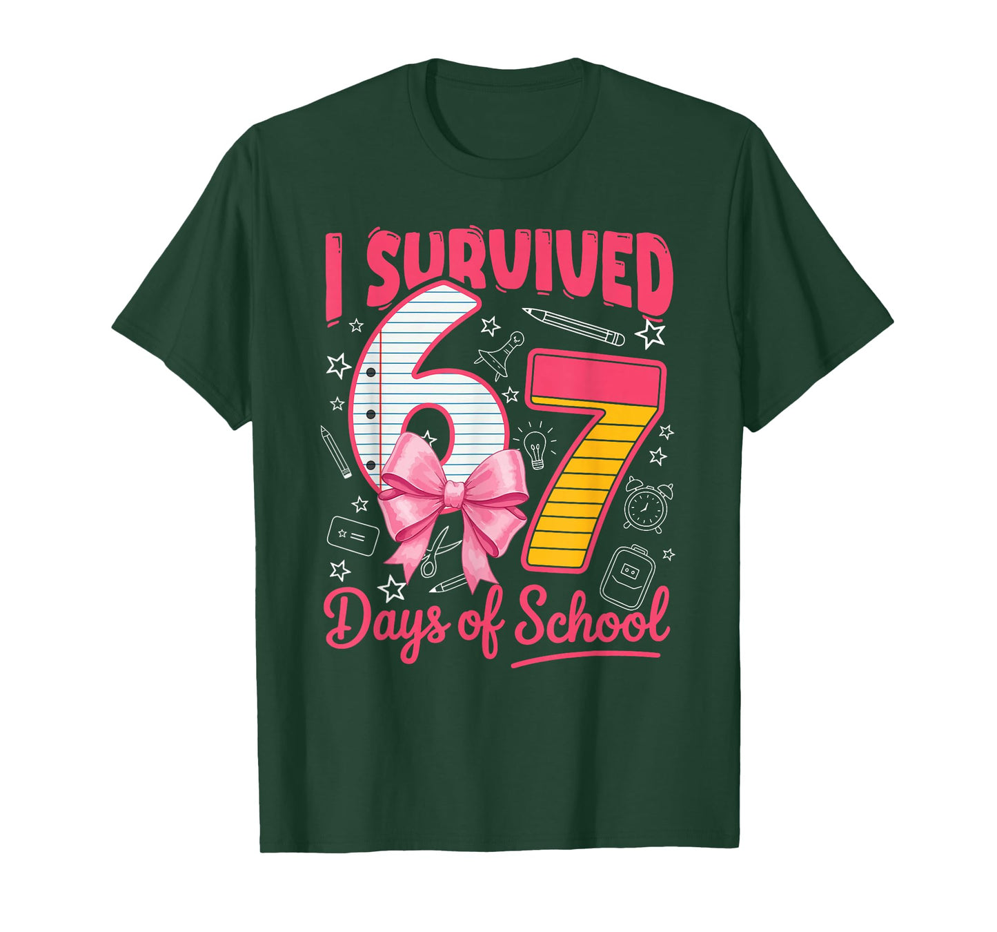 I Survived 67 Days of School Pink Bow Girls Kids T-Shirt