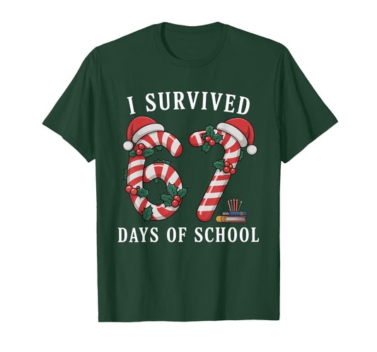 I Survived 67 Days of School Christmas Candy Cane Six Seven T-Shirt