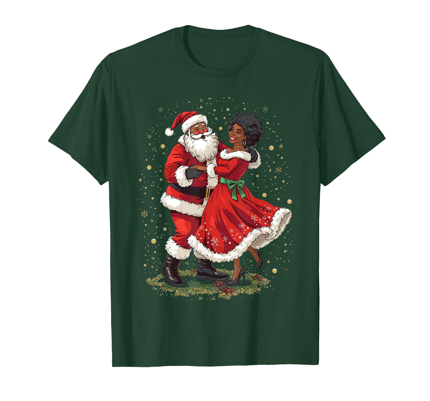 African American Santa Dancing with Mrs Claus for Christmas T-Shirt