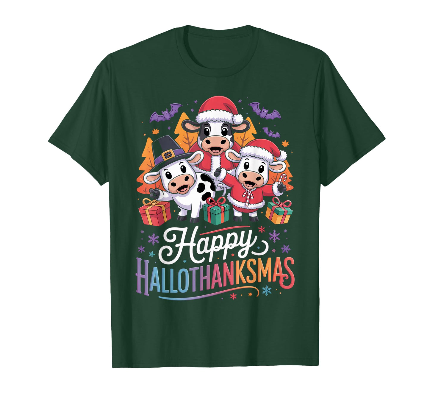 Happy HalloThanksMas Cows Gifts for Farmer T-Shirt
