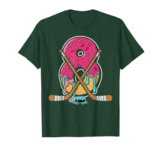 8 Year Old Hockey Ice Cream Drip Youth 8th Birthday Boys T-Shirt