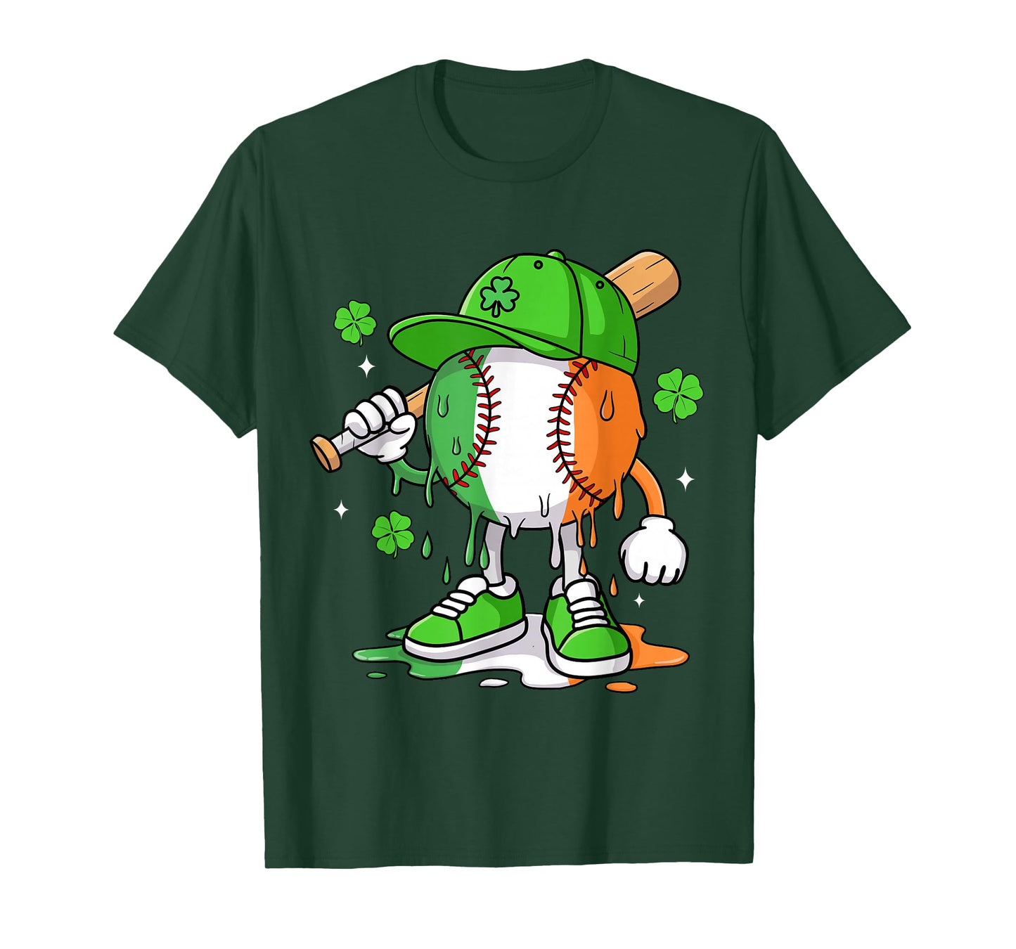 Boys St Patricks Day Irish Flag Kids Baseball Ice Cream Drip T-Shirt