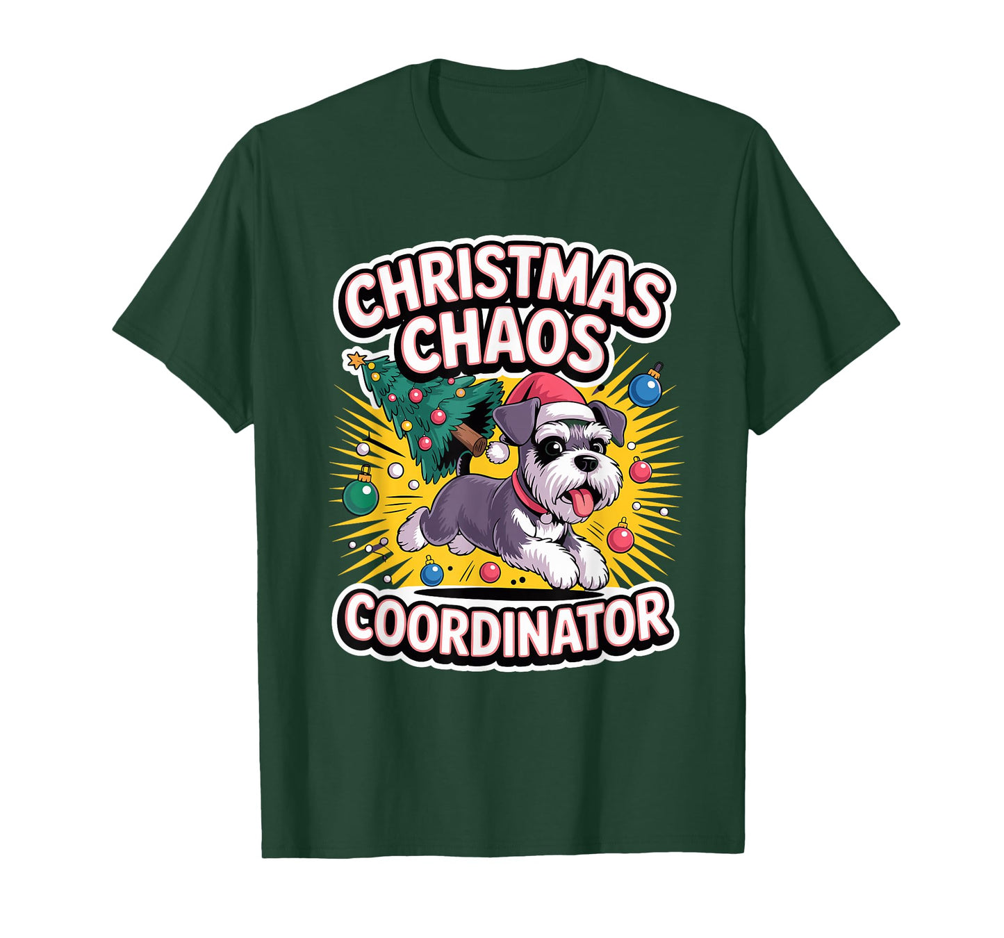Christmas Chaos Coordinator Puppy Funny Mini Schnauzer T-Shirt