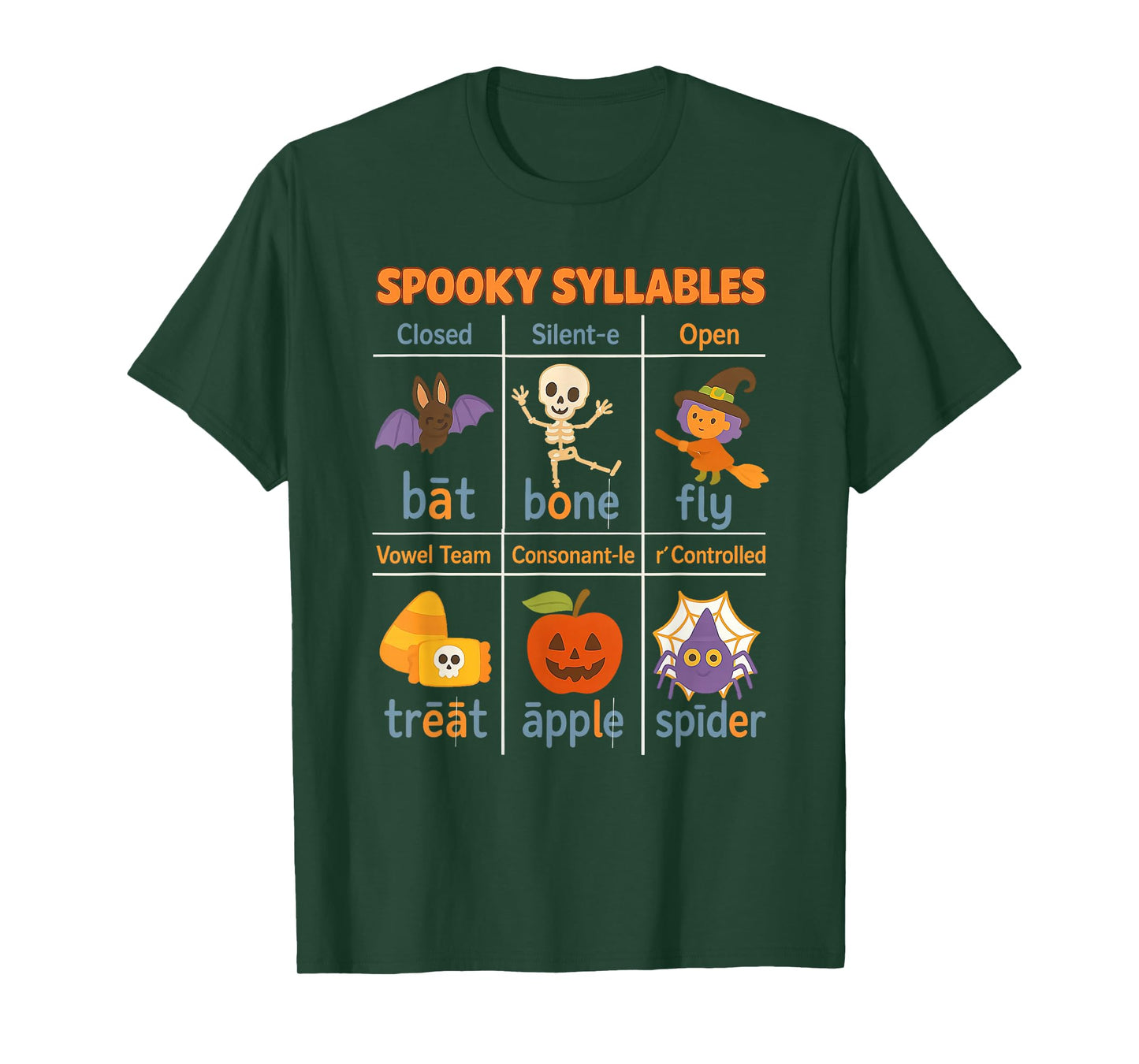 Spooky Syllables Teacher Funny Halloween Educational Kids T-Shirt