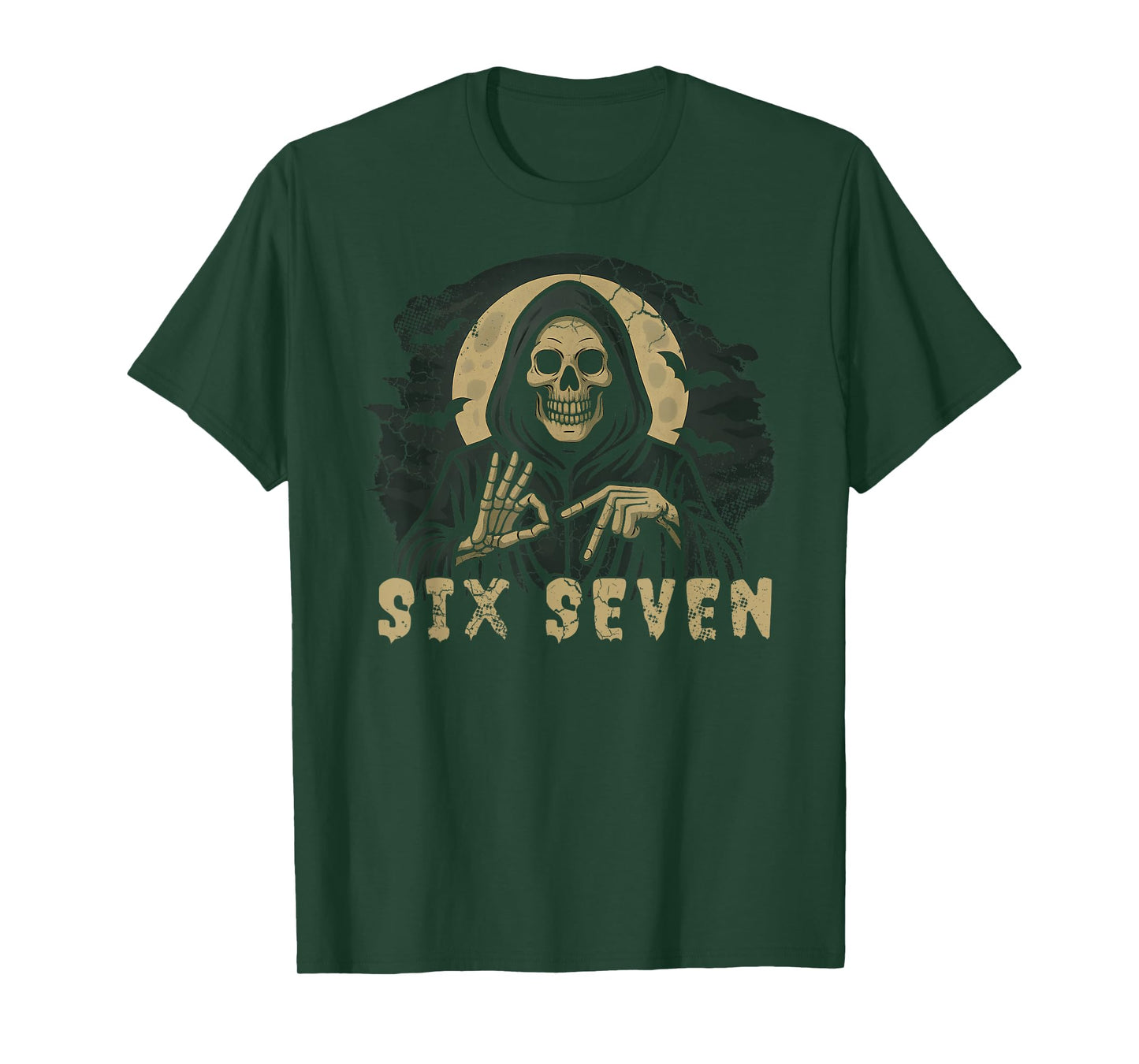 Six Seven 67 Grim Reaper Halloween Skeleton Hand Sign T-Shirt
