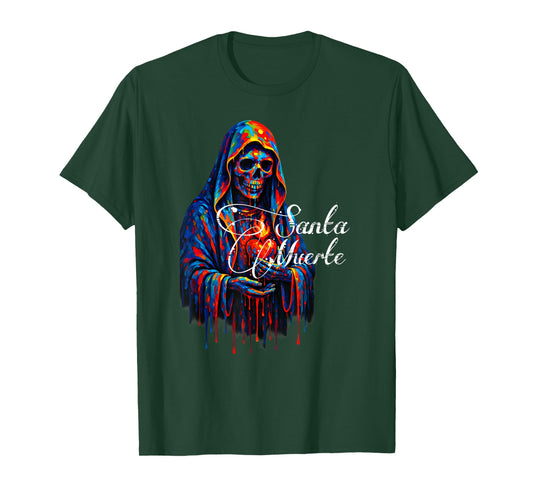 Santa Muerte Sacred Heart Skeleton Rainbow Cloak Art T-Shirt
