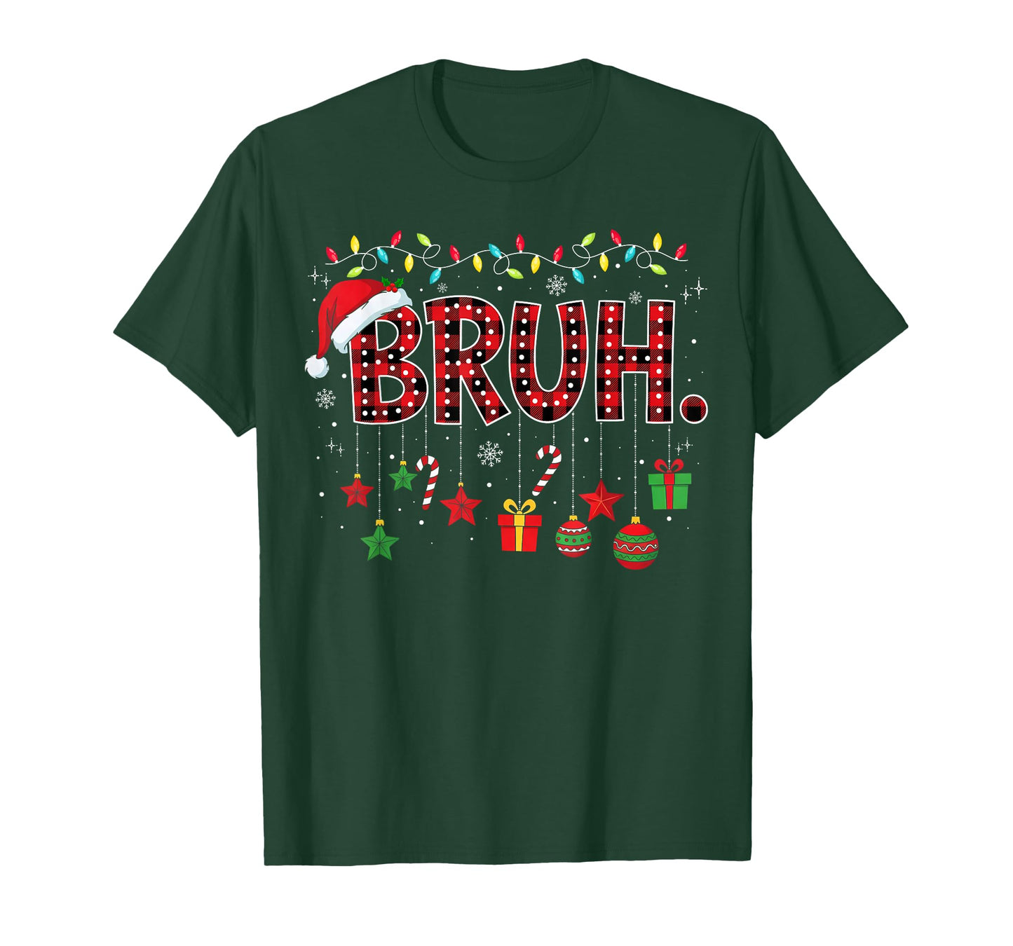 Bruh Funny Christmas Red Plaid Teens Boys Kids Xmas Pajamas T-Shirt