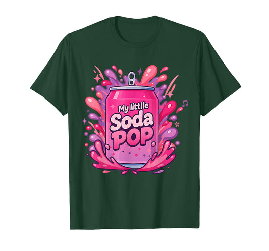 Soda Pop Cartoon Splash Cute Retro Beverage Pink and Purple T-Shirt