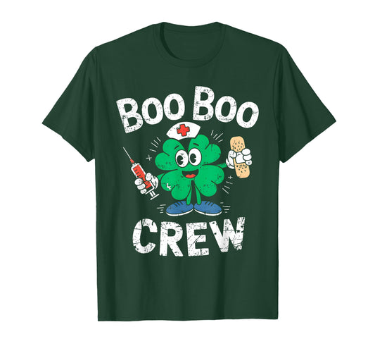 Boo Boo Crew St Patricks Day Nurse Scrub Top Saint Pattys T-Shirt