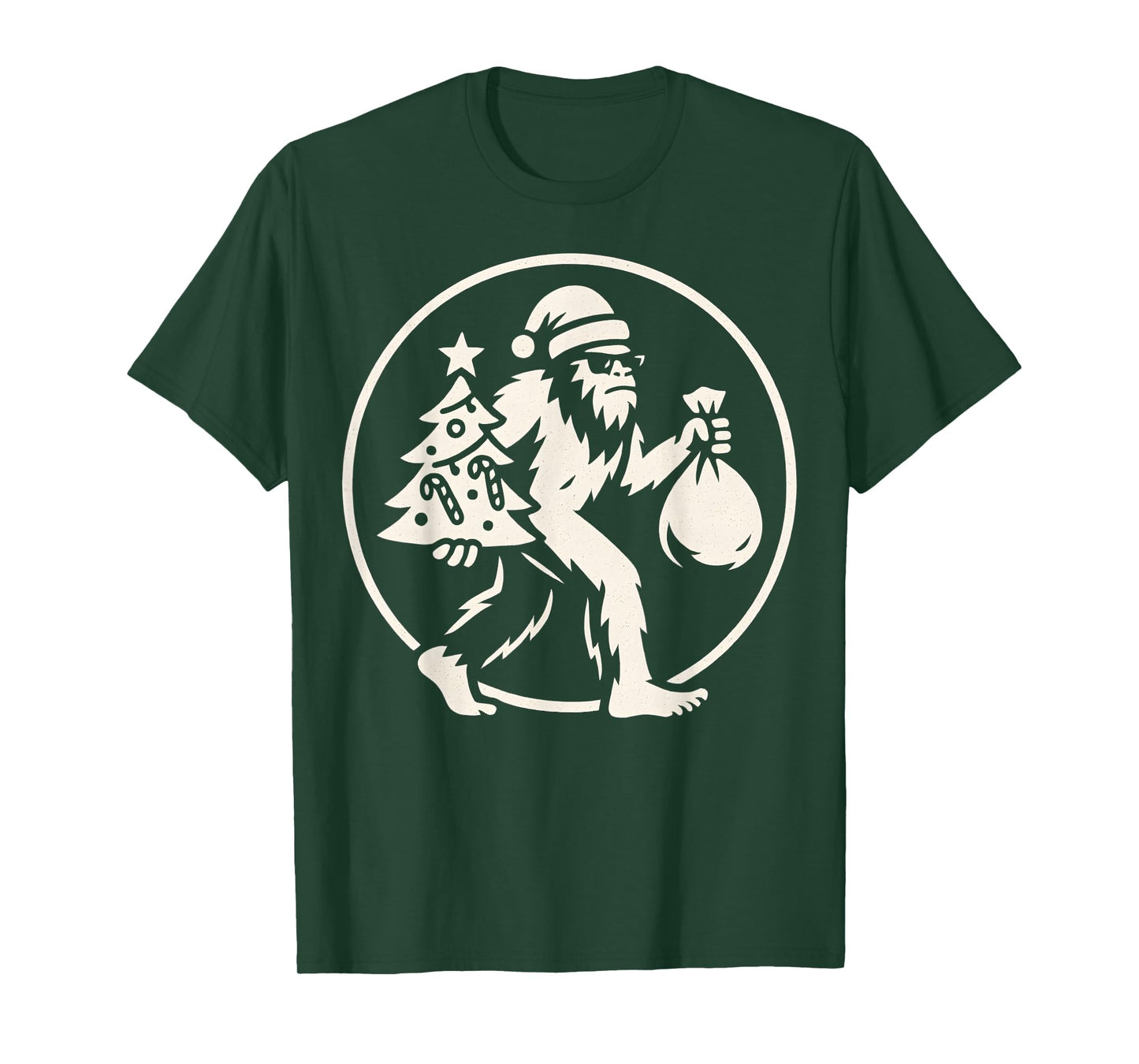 Christmas Bigfoot Carrying Tree and Bag Funny for Christmas T-Shirt