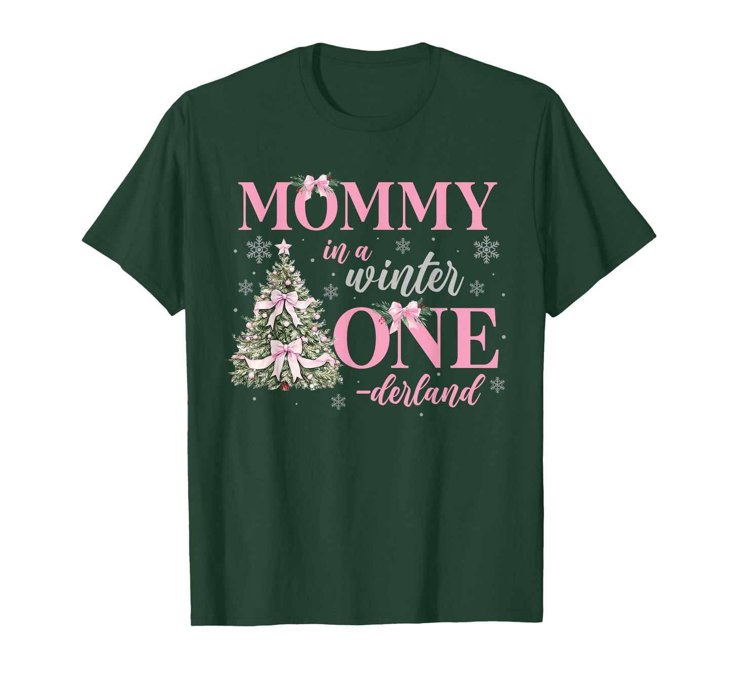 Mommy in a Winter Onederland Birthday Girl Christmas Tree T-Shirt
