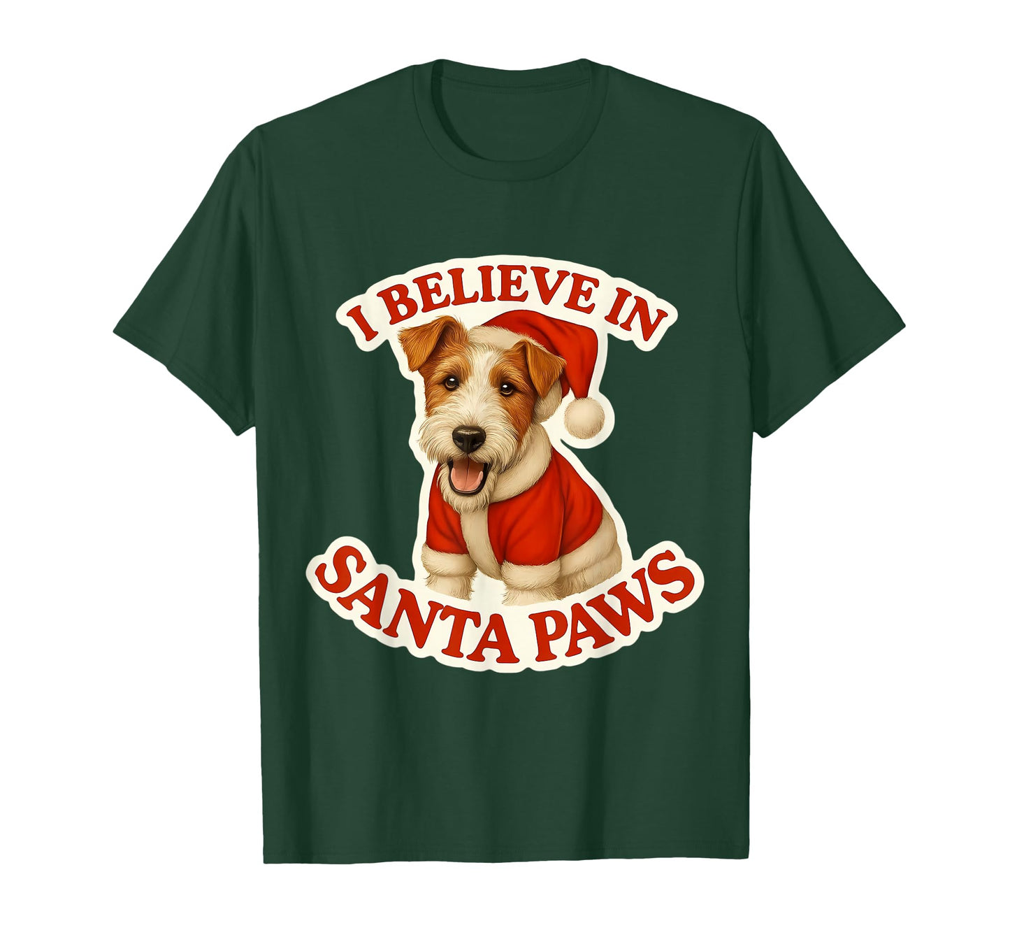 I Believe in Santa Paws Wire Fox Terrier Dog Merry Christmas T-Shirt