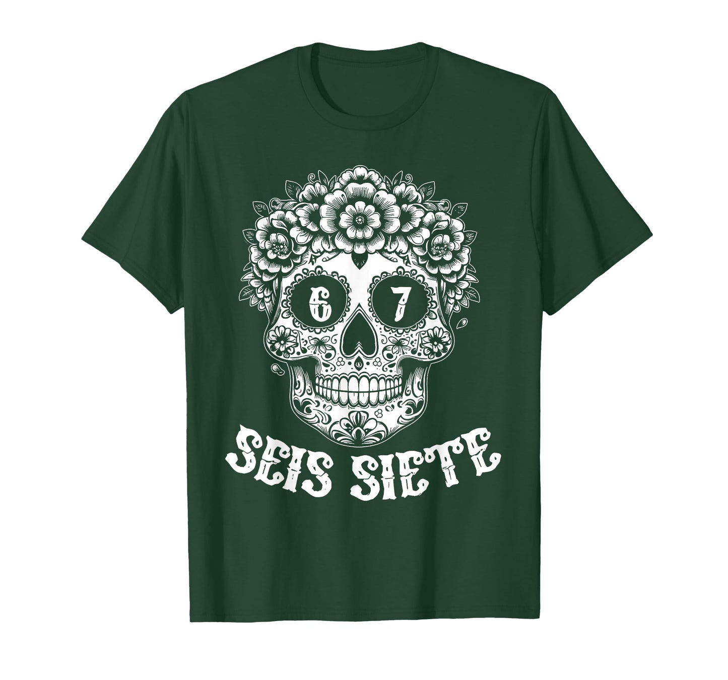 SEIS Siete Mexican Los Muertos Calaveras Skull 67 Boys Girls T-Shirt