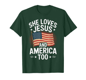 She Loves Jesus and America Too American USA Flag Men Women T-Shirt
