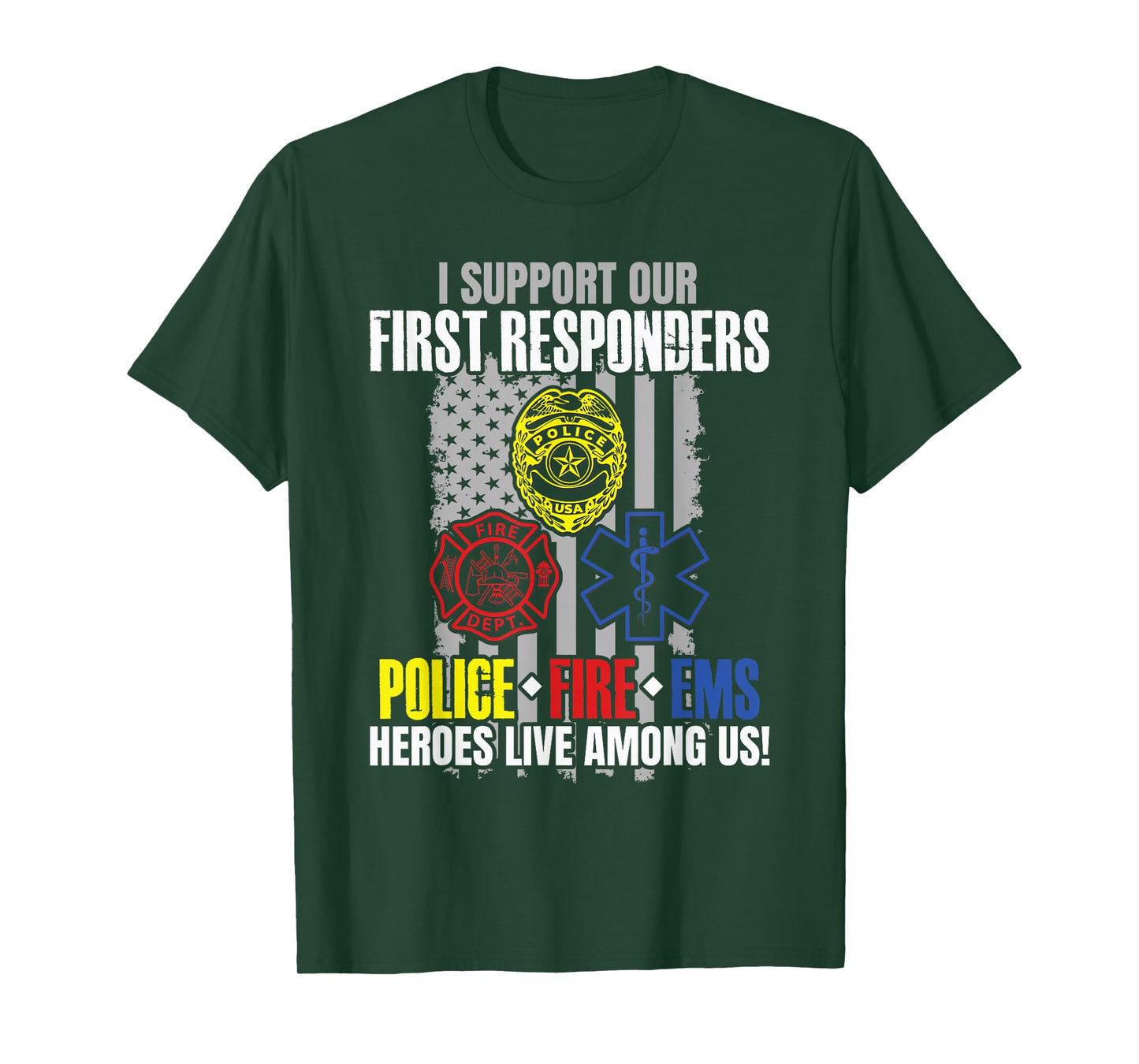 First Responders American Thin Line Police Fire Military EMS T-Shirt