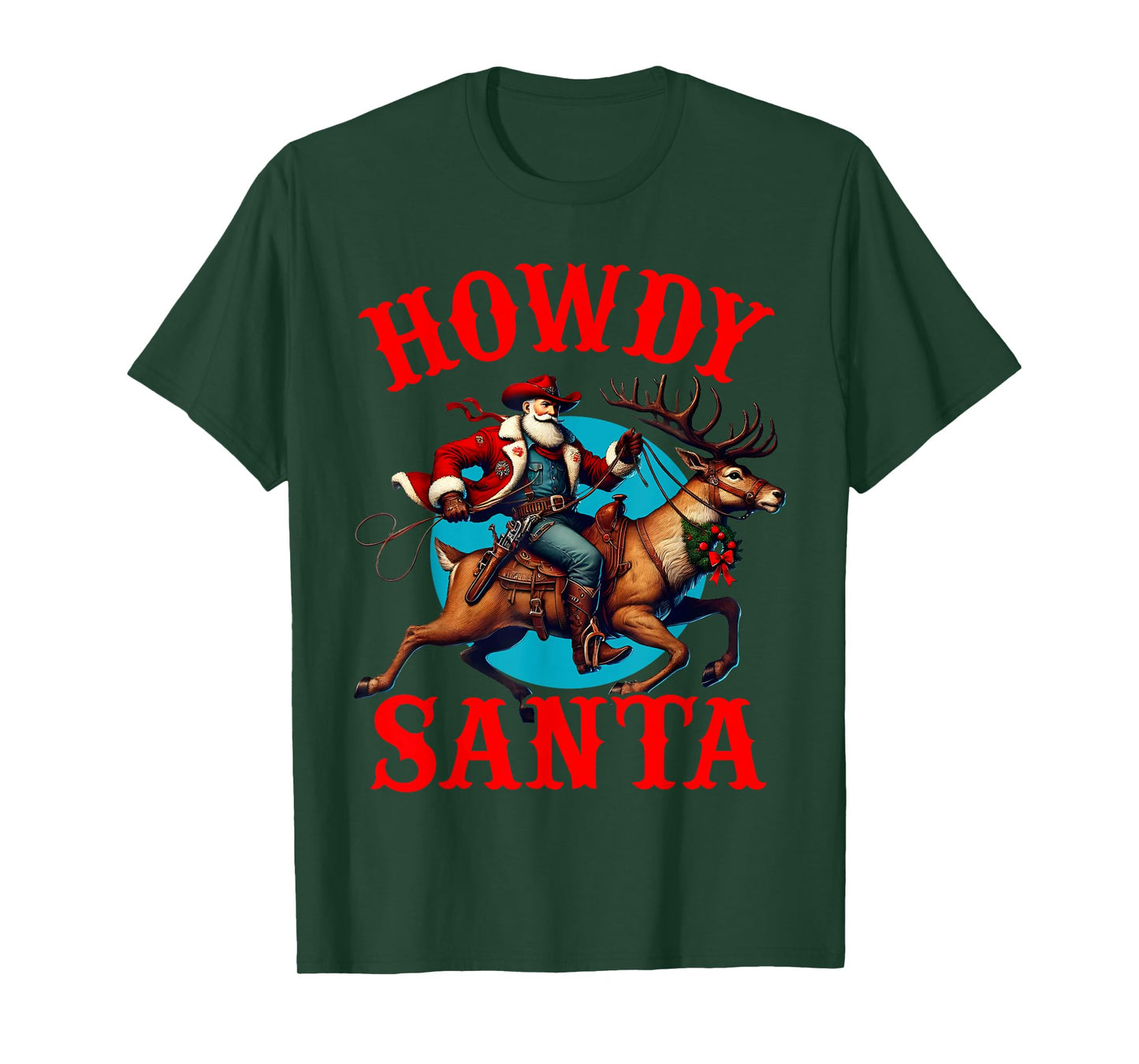 Howdy Santa Christmas Cowboy Santa Riding Reindeer Western T-Shirt