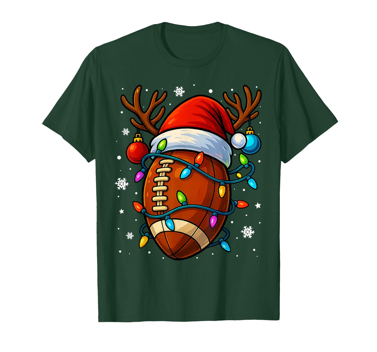 Christmas Football Santa Hat Lights Xmas Pajamas Men Boys T-Shirt