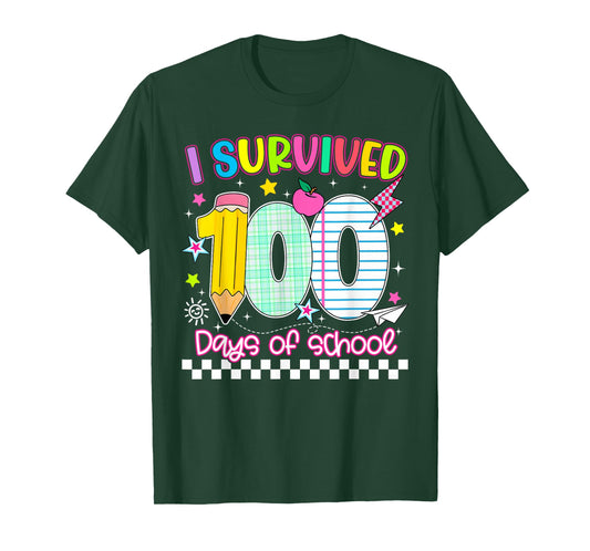 I Survived 100 Days of School Pencil Funny Boy Girl Teacher T-Shirt