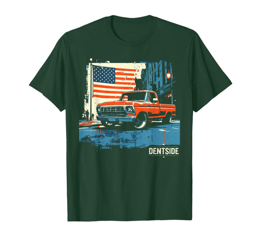 1977 Dentside Truck Single Cab Bagged City Scene Patriotic T-Shirt