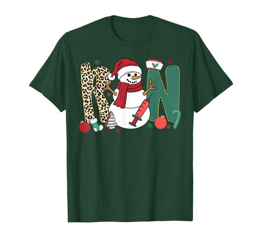 RN Nurse Snowman Merry Christmas Leopard Snowmies Men Women T-Shirt