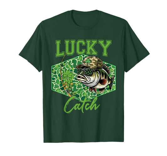 Lucky Catch Bass Fishing Fisherman St Patricks Day T-Shirt