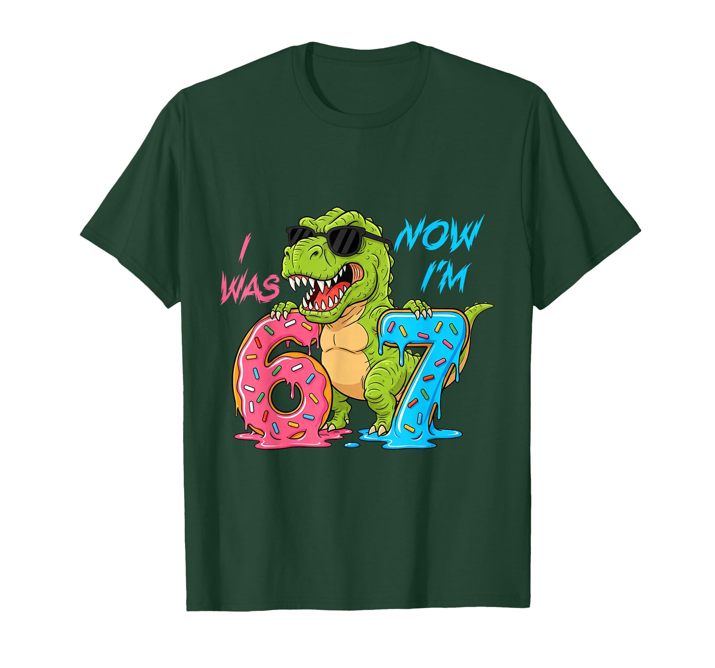 I was Six Now I'm Seven T-Rex Dinosaur 67 Meme 7th Birthday T-Shirt