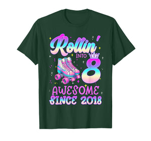 Rolling Into 8 Year Old 8th Birthday Girl Roller Skating T-Shirt