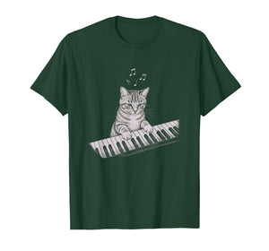 Cute Cat Playing Keyboard Drawing Art Design T-Shirt