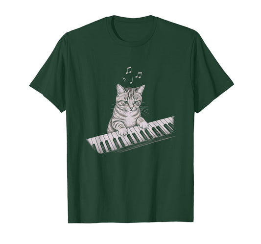 Cute Cat Playing Keyboard Drawing Art Design T-Shirt