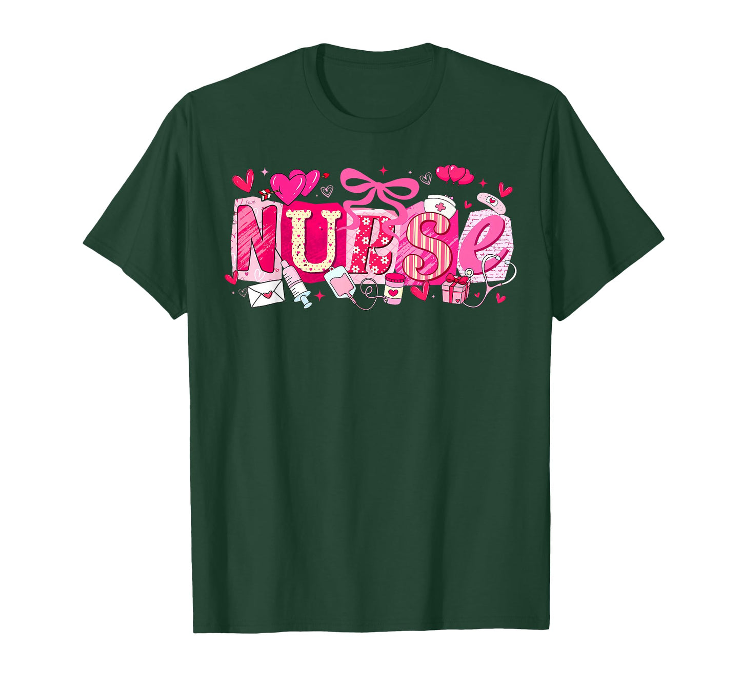 Happy Valentine Nurse Coquette Bow Heart Girl Women T-Shirt
