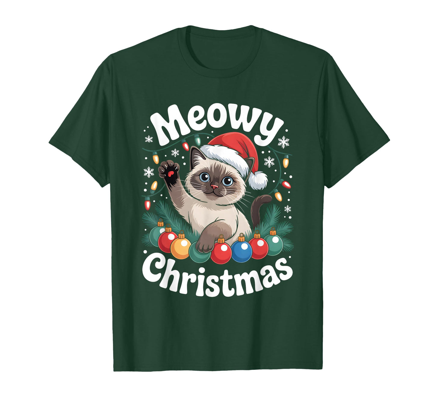 Siamese Cat Meowy Christmas Cute Santa Hat Holiday Funny T-Shirt