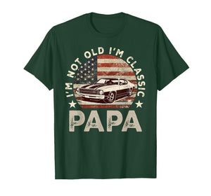 Funny Old Car Classic American US Flag Mens Dad Papa Grandpa T-Shirt