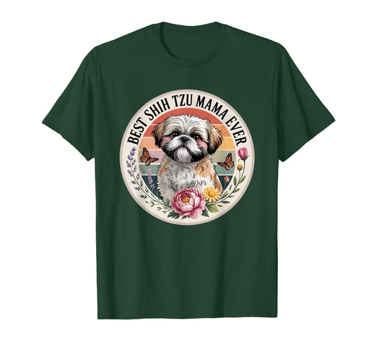 Best Shih tzu mom Ever Retro Floral Shih tzu Graphic Women T-Shirt